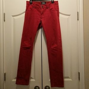 Red denim jeans